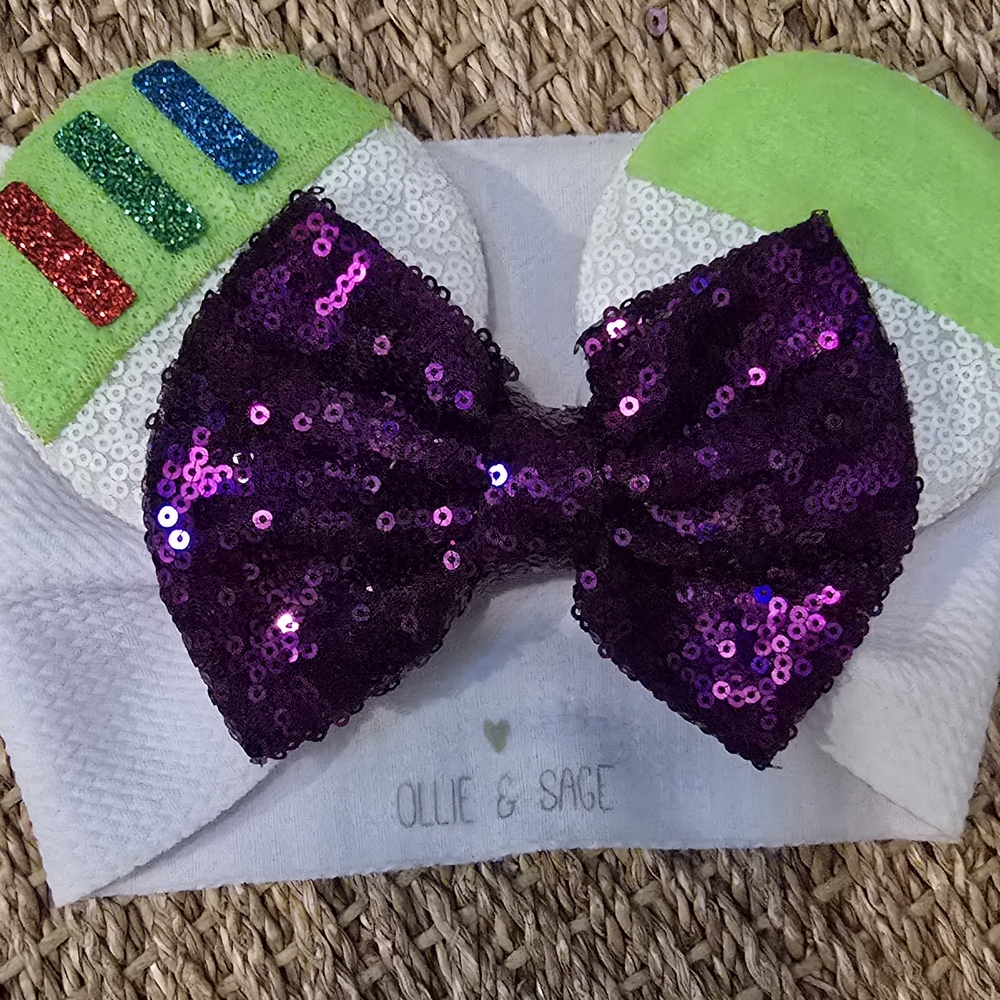 Pixar Disney Buzz Lightyear Toy Story Sequin Bow Mickey Mouse Ears Headband